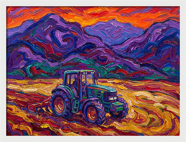 Tractor Amidst Vibrant Mountains