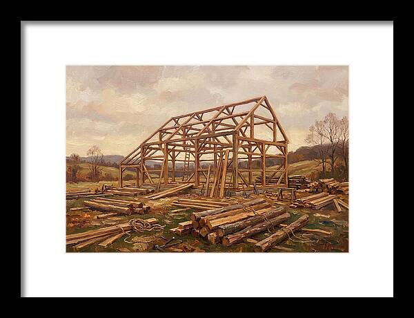 Traditional Barn Raising Scene