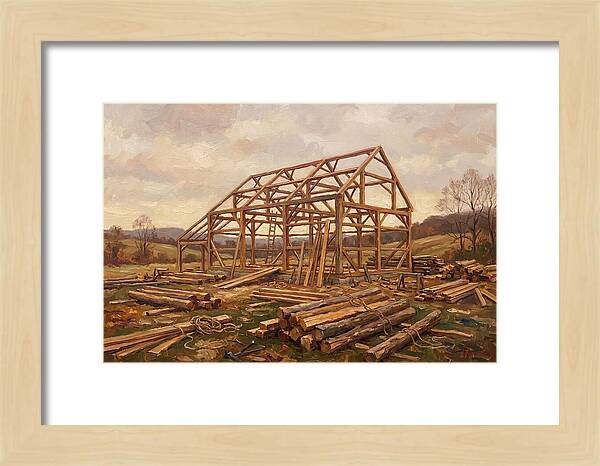 Traditional Barn Raising Scene