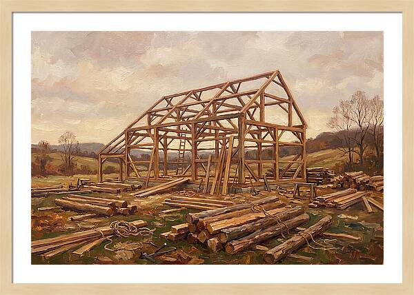 Traditional Barn Raising Scene
