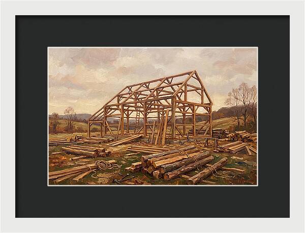 Traditional Barn Raising Scene