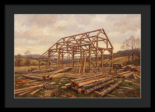 Traditional Barn Raising Scene