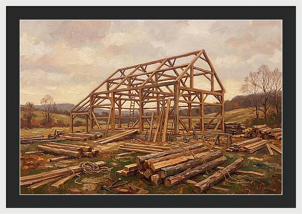 Traditional Barn Raising Scene