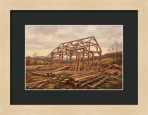 Traditional Barn Raising Scene