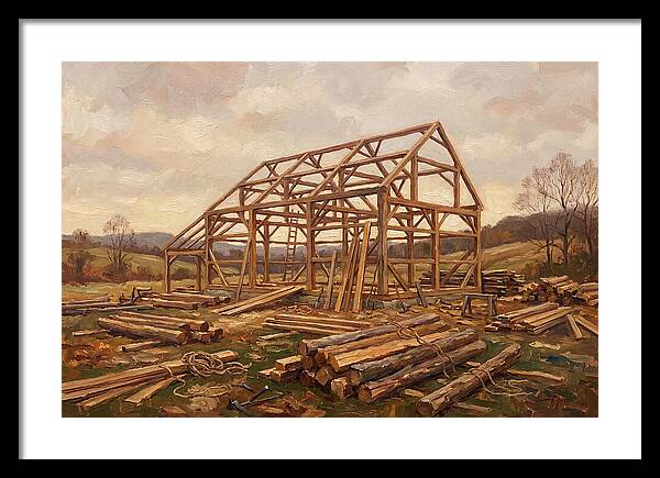 Traditional Barn Raising Scene