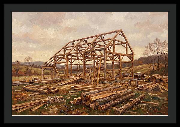 Traditional Barn Raising Scene