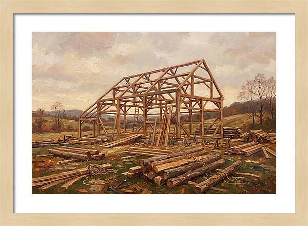 Traditional Barn Raising Scene