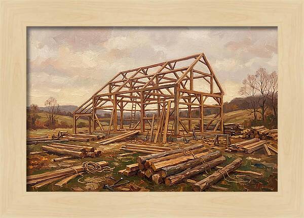Traditional Barn Raising Scene