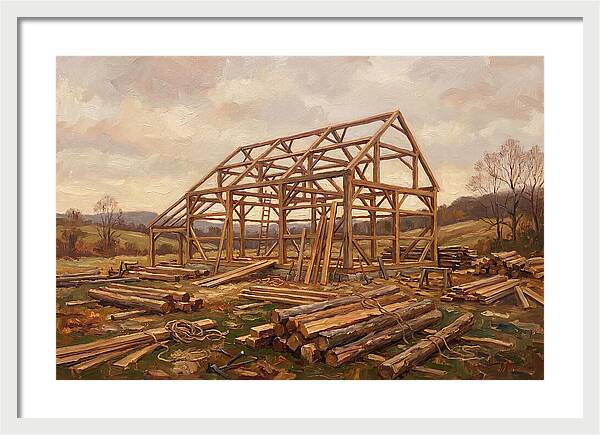 Traditional Barn Raising Scene