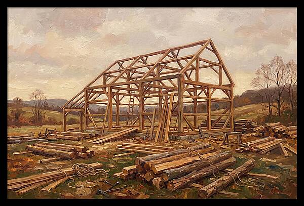 Traditional Barn Raising Scene