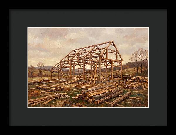 Traditional Barn Raising Scene