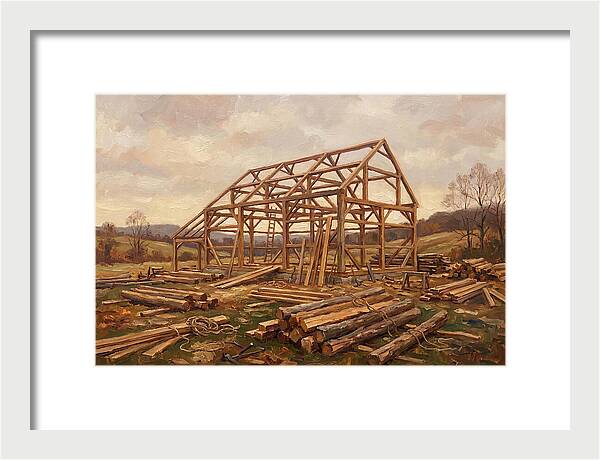 Traditional Barn Raising Scene