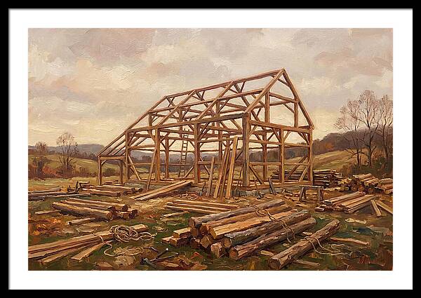 Traditional Barn Raising Scene