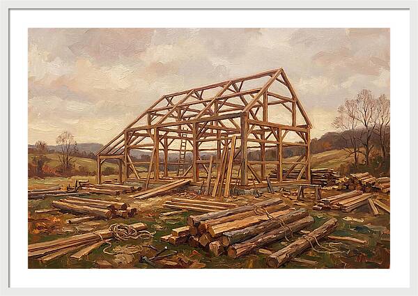 Traditional Barn Raising Scene