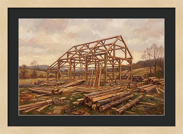 Traditional Barn Raising Scene