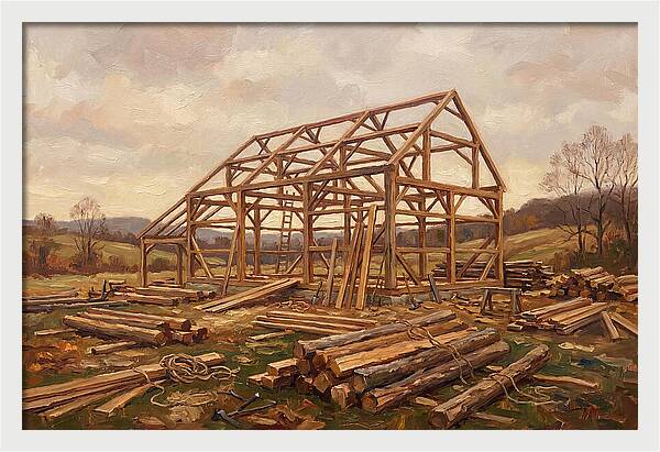 Traditional Barn Raising Scene