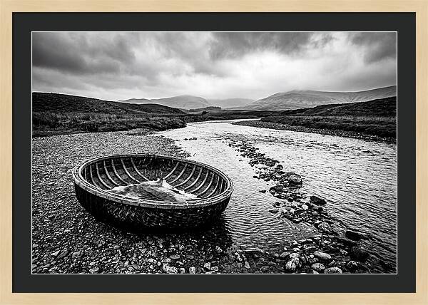 Traditional Coracle On Welsh River