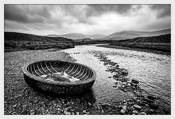 Traditional Coracle On Welsh River