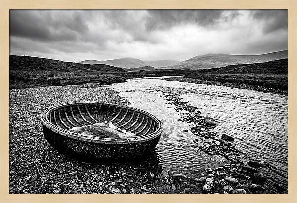 Traditional Coracle On Welsh River