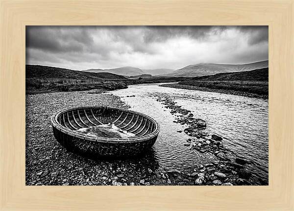Traditional Coracle On Welsh River