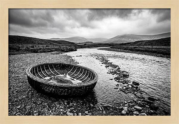 Traditional Coracle On Welsh River