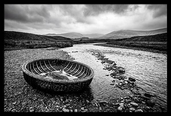 Traditional Coracle On Welsh River