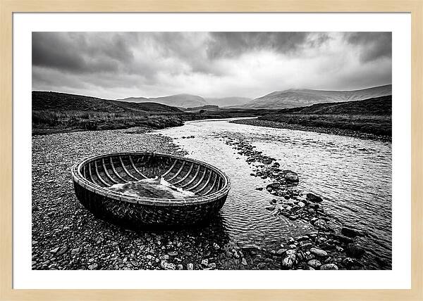 Traditional Coracle On Welsh River