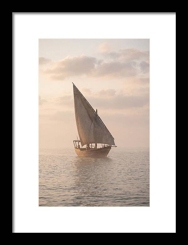 Traditional Dhow Sailing Into The Horizon