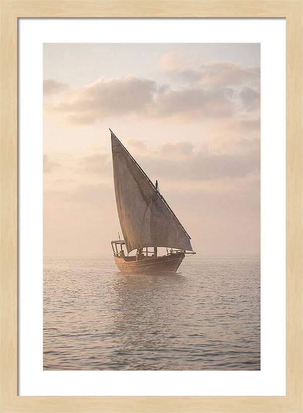 Traditional Dhow Sailing Into The Horizon