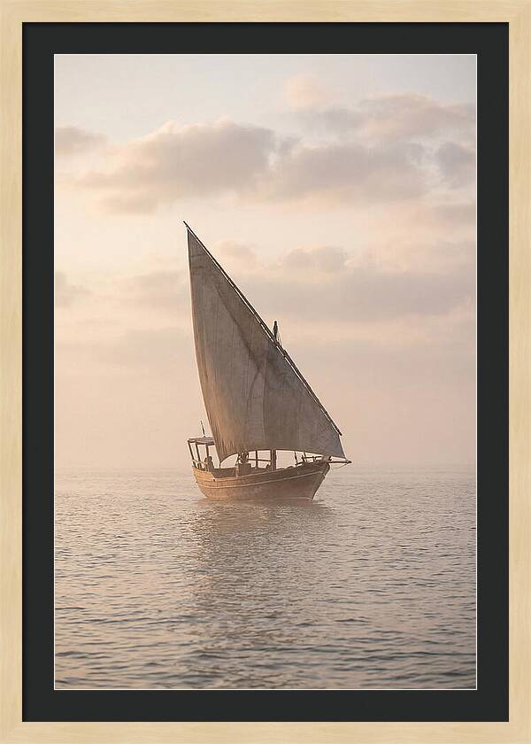 Traditional Dhow Sailing Into The Horizon