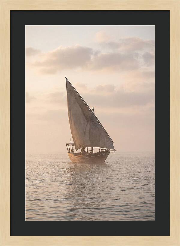 Traditional Dhow Sailing Into The Horizon