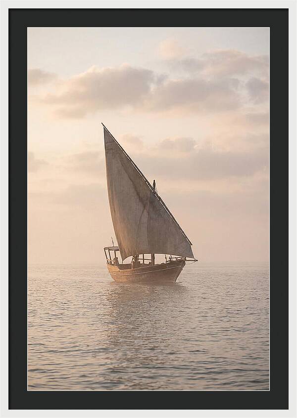 Traditional Dhow Sailing Into The Horizon