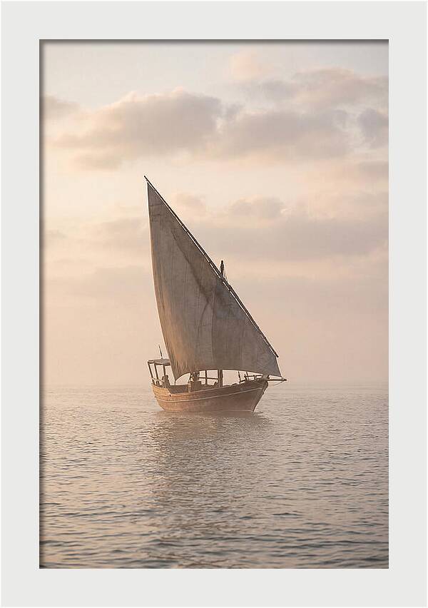Traditional Dhow Sailing Into The Horizon