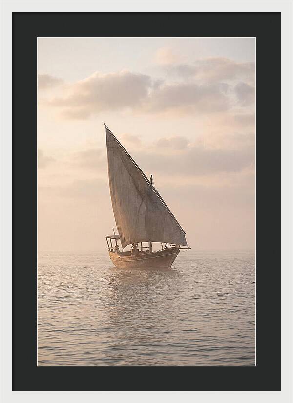 Traditional Dhow Sailing Into The Horizon