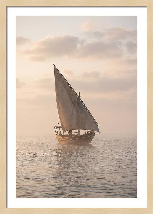 Traditional Dhow Sailing Into The Horizon
