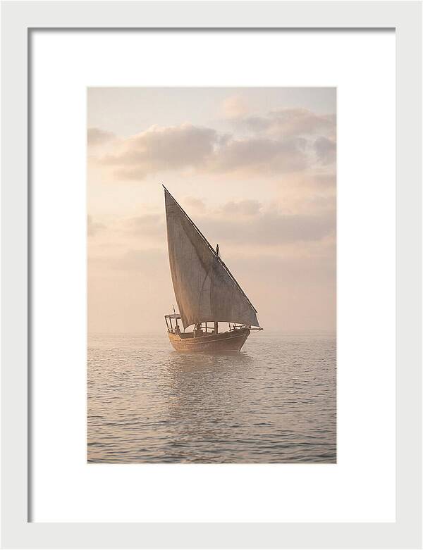 Traditional Dhow Sailing Into The Horizon