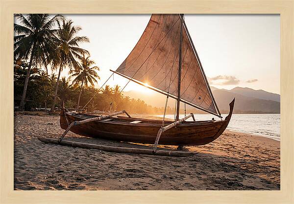 Traditional Prahu Boat At Sunset