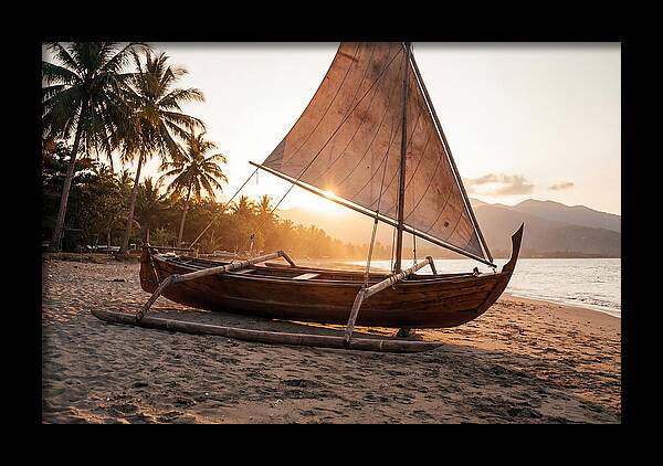 Traditional Prahu Boat At Sunset