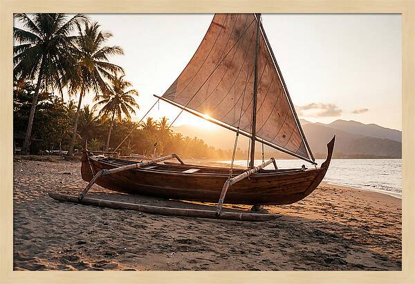 Traditional Prahu Boat At Sunset