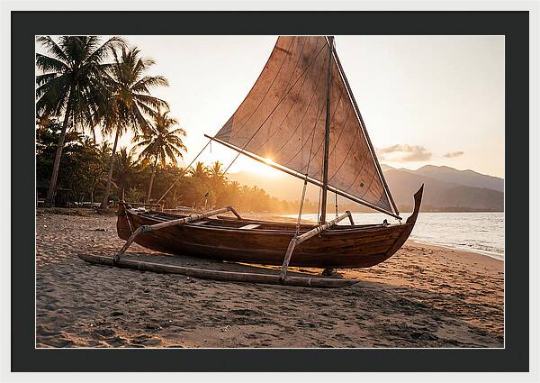 Traditional Prahu Boat At Sunset