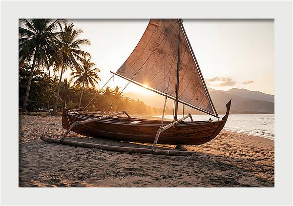 Traditional Prahu Boat At Sunset