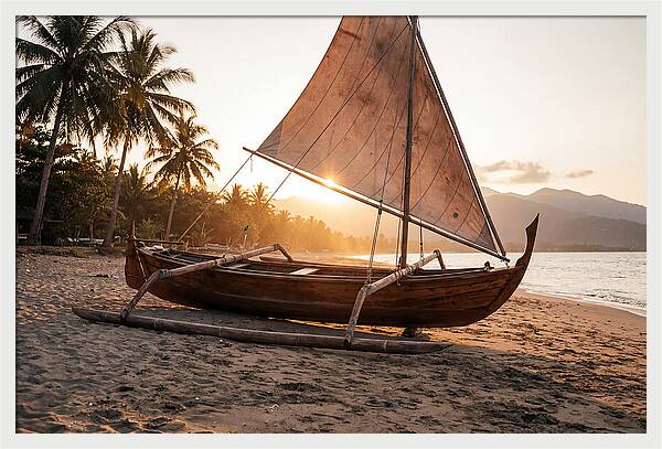 Traditional Prahu Boat At Sunset