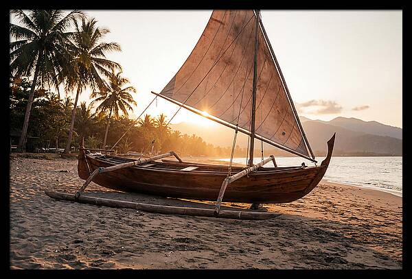 Traditional Prahu Boat At Sunset