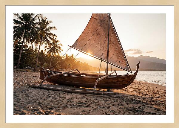 Traditional Prahu Boat At Sunset