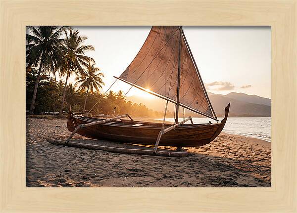 Traditional Prahu Boat At Sunset