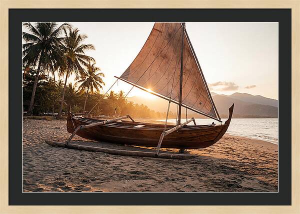 Traditional Prahu Boat At Sunset