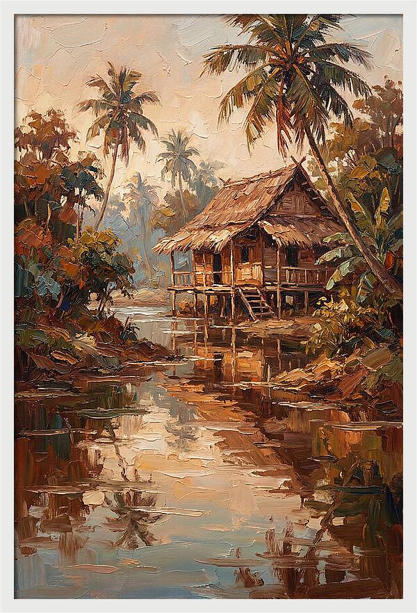 Traditional Stilt House Over Calm Tropic Waters