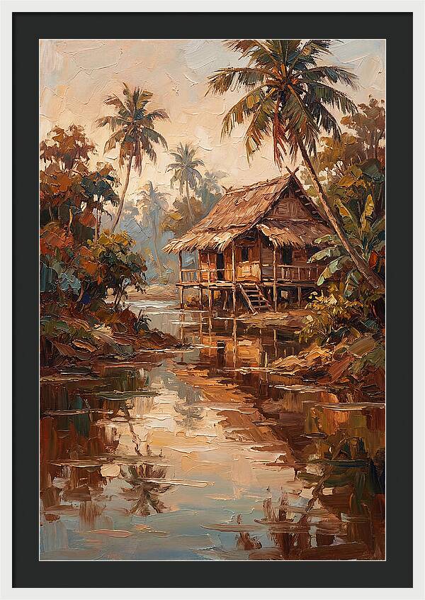 Traditional Stilt House Over Calm Tropic Waters