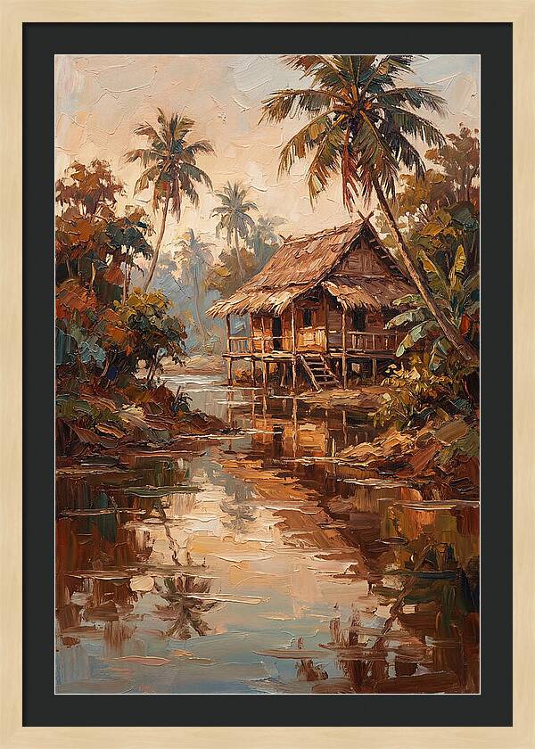 Traditional Stilt House Over Calm Tropic Waters