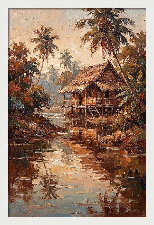Traditional Stilt House Over Calm Tropic Waters